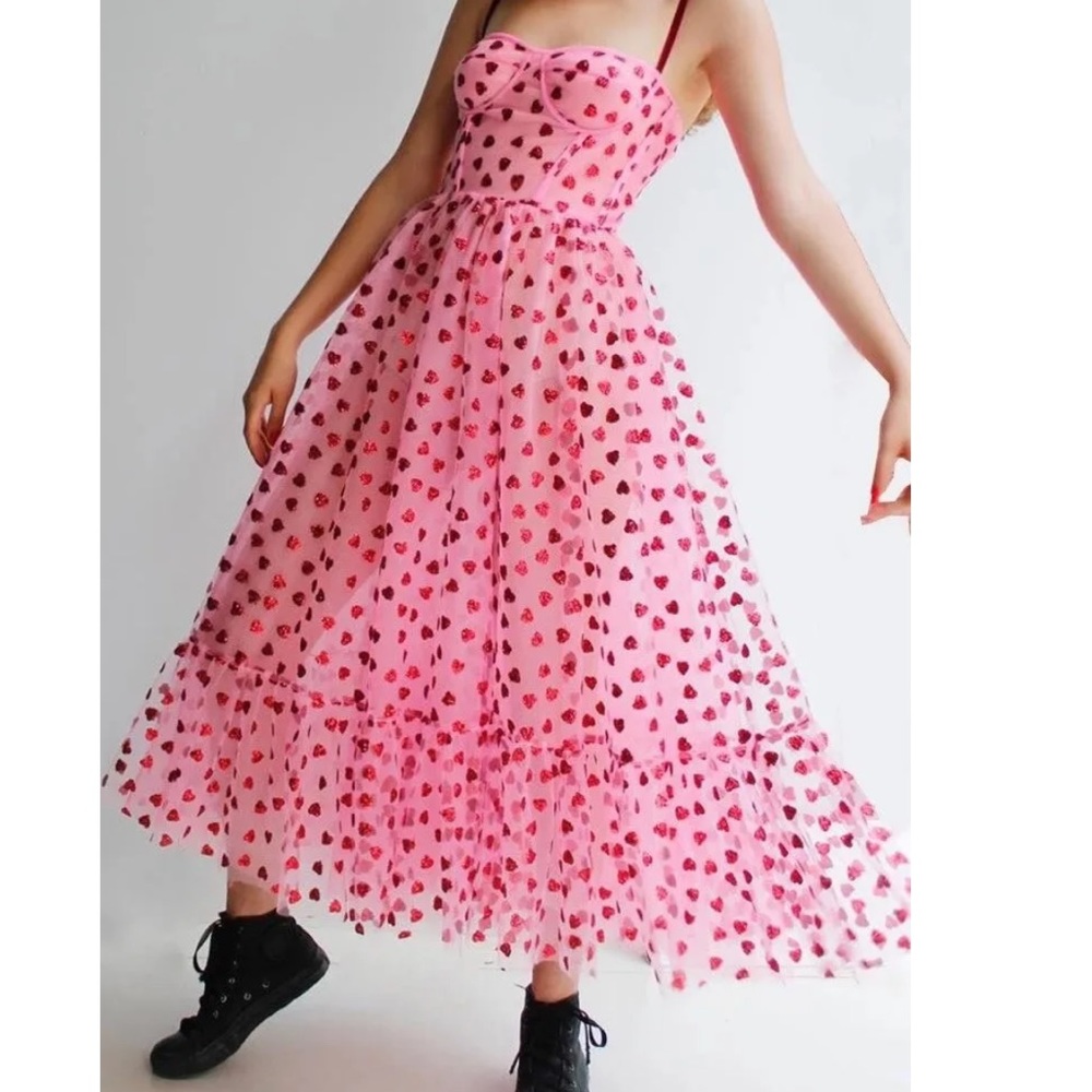 Betsey Johnson Pink Heart Midi Dress